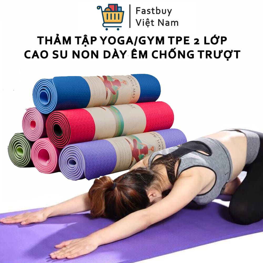 Thảm Tập YOGA, GYM ,Thể  Dục TPE 2 Lớp  Siêu Bền Chống Thấm Chống Trơn Trượt Bằng Cao Su Non