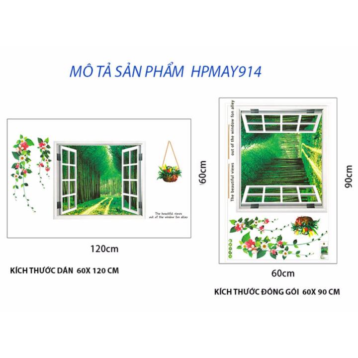 Decal dán tường CỬA SỔ 3D - RỪNG XANH Sticker Tranh Dán Tường - Decal dán tường cây xanh ,Decal dán tường hoa lá