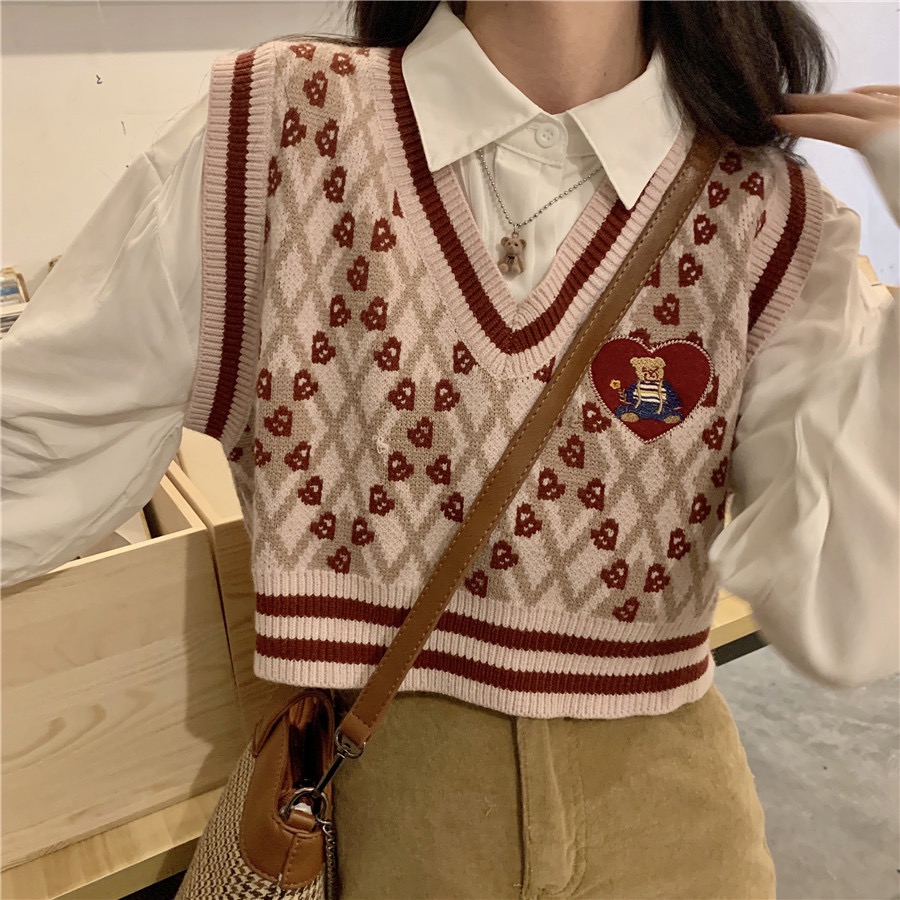 MS407 Áo gile len nữ Teddy bear Hàn Quốc