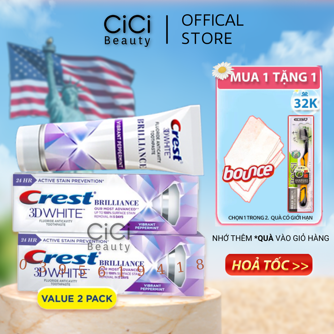[Nhập RAISINGSTAR18, giảm 30k cho đơn 99k]Combo 3 tuýp kem đánh răng crest 3D White Brilliance - 3 pack