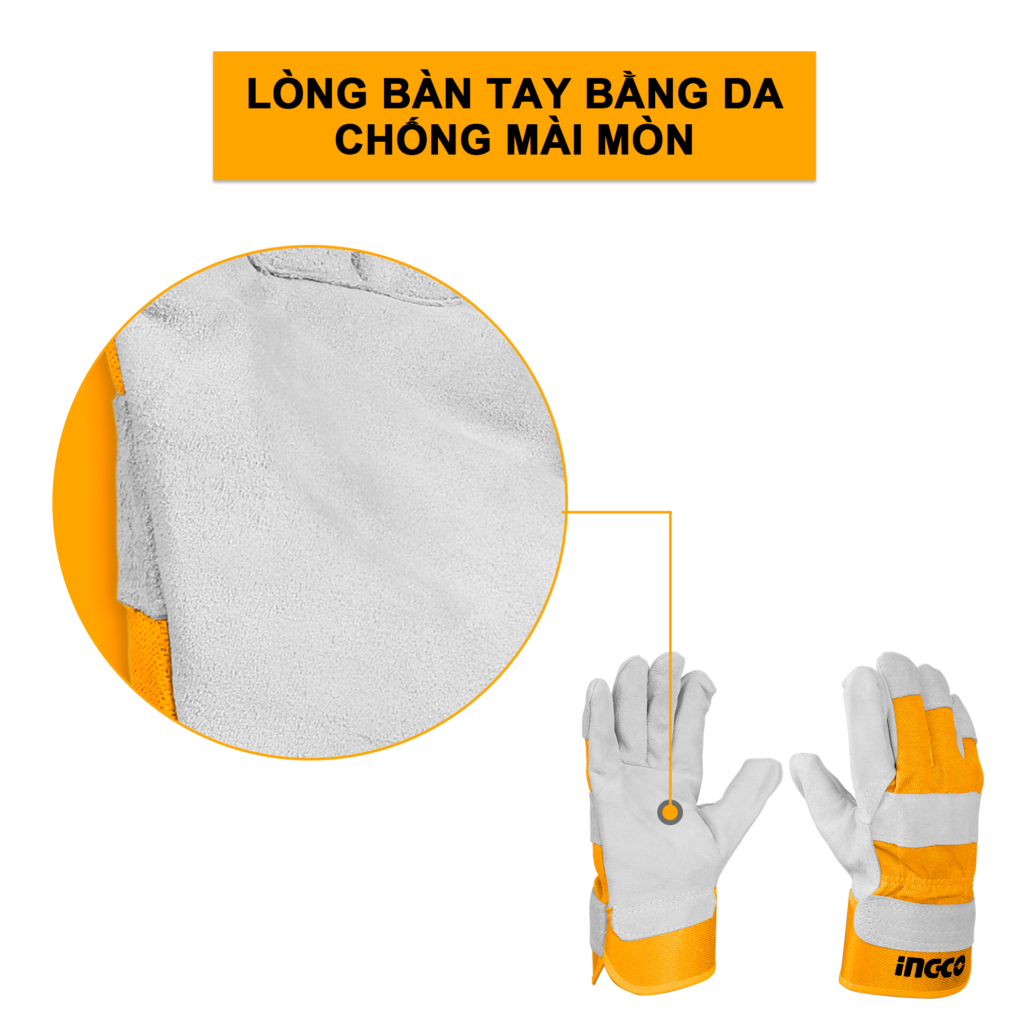 Găng tay vải da INGCO HGVC01
