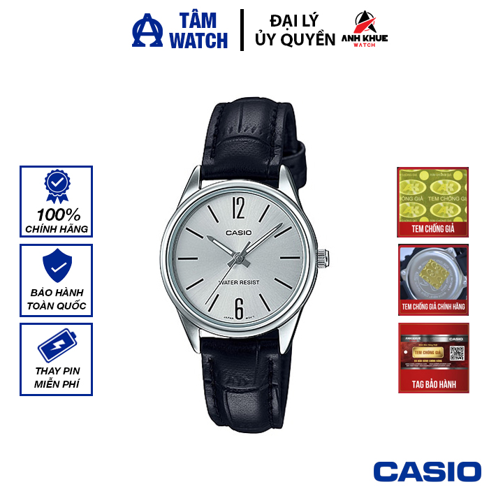 Đồng hồ nữ dây da casio standard chính hãng anh khuê ltp-v005l-7budf
