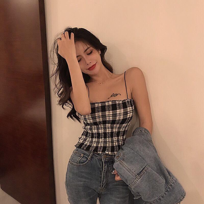 Áo croptop dây sọc caro cực xinh