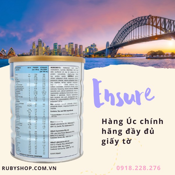 [Date 8.2024] Sữa Bột Ensure Úc Lon 850g