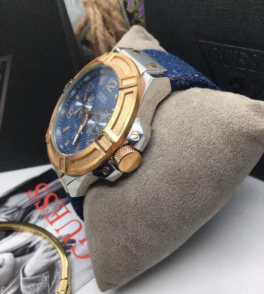 Đồng hồ nam GUESS Rigor U0040G6, Vỏ màu Bạc (Silver), mặt Xanh