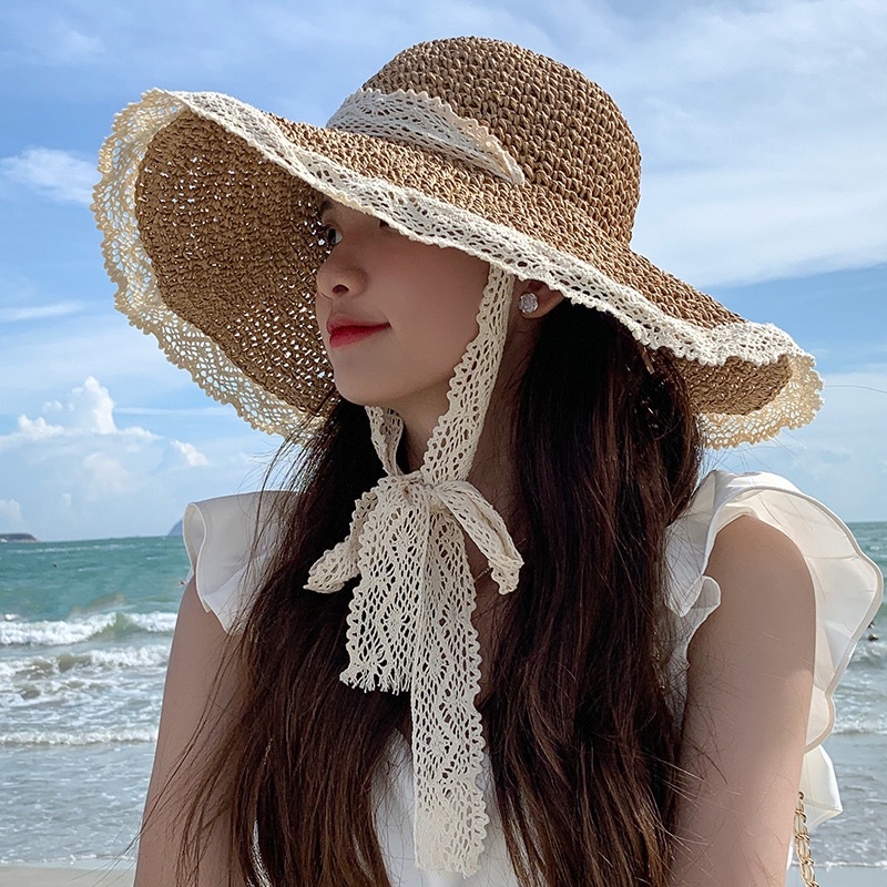 Mũ cói ( Nón cói) mềm handmade phối ren siêu xinh ( SH2A)