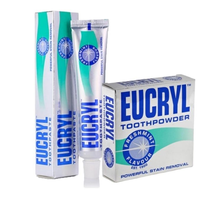 Combo trắng răng Eucryl kem đánh răng 62g + bột trắng răng 50g