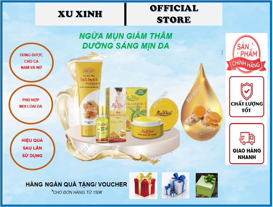 Combo sạch mụn và thâm trắng da Miss White