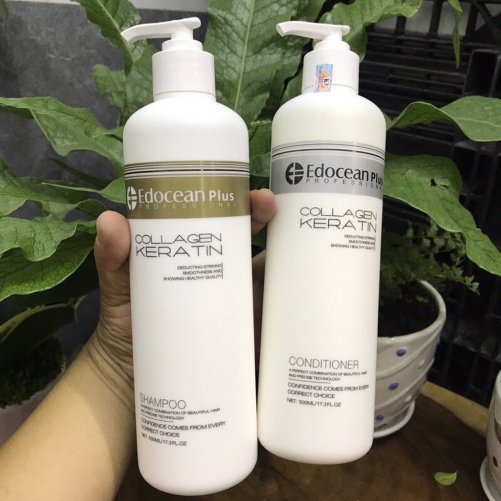Edocean Plus Collagen Keratin Shampoo and Conditioner set to restore smoothness and prevent hair loss 500mlx2- Pair