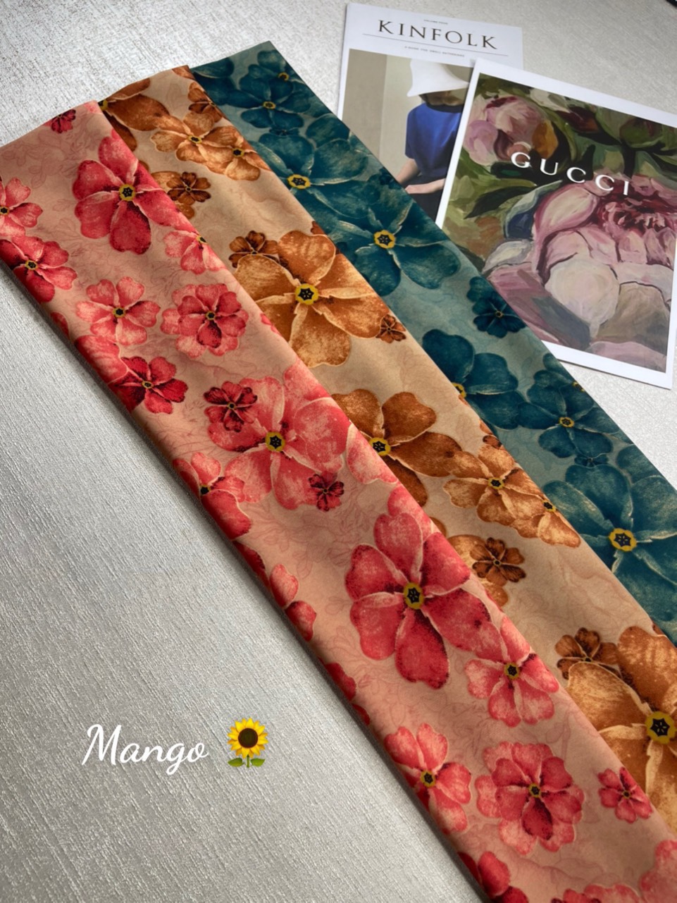 Vải lụa MANGO 0604241148 - 1m x 1.5m, Polyester, họa tiết hoa, may đồ bộ, váy