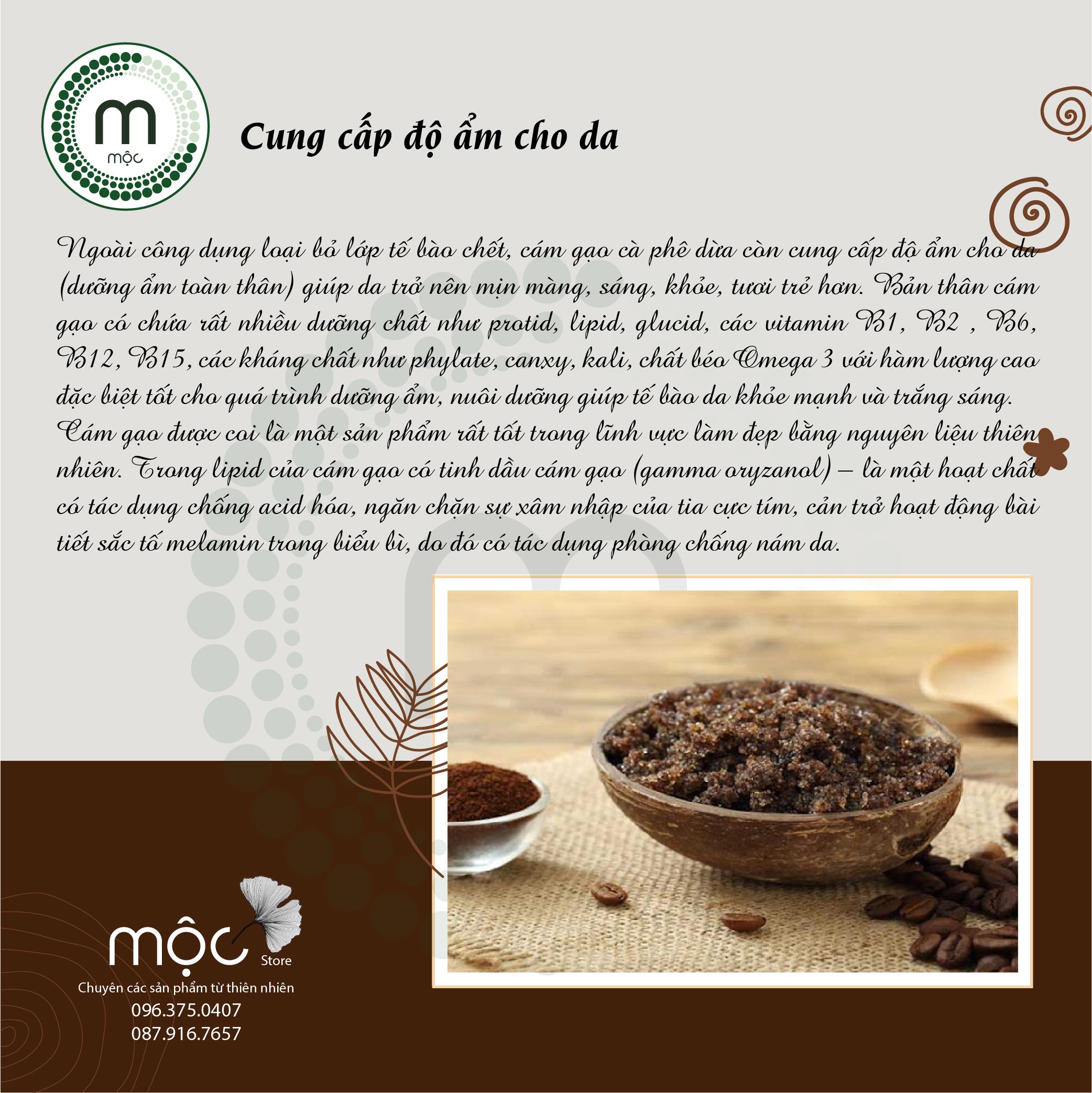 Bột cà phê dừa (cafe) MỘC - tẩy tế bào chết, làm sạch da, giúp da mịn màng, dưỡng ẩm, giúp làm sạch sâu gói dùng thử 10g và chai 100ml, 200ml handmade
