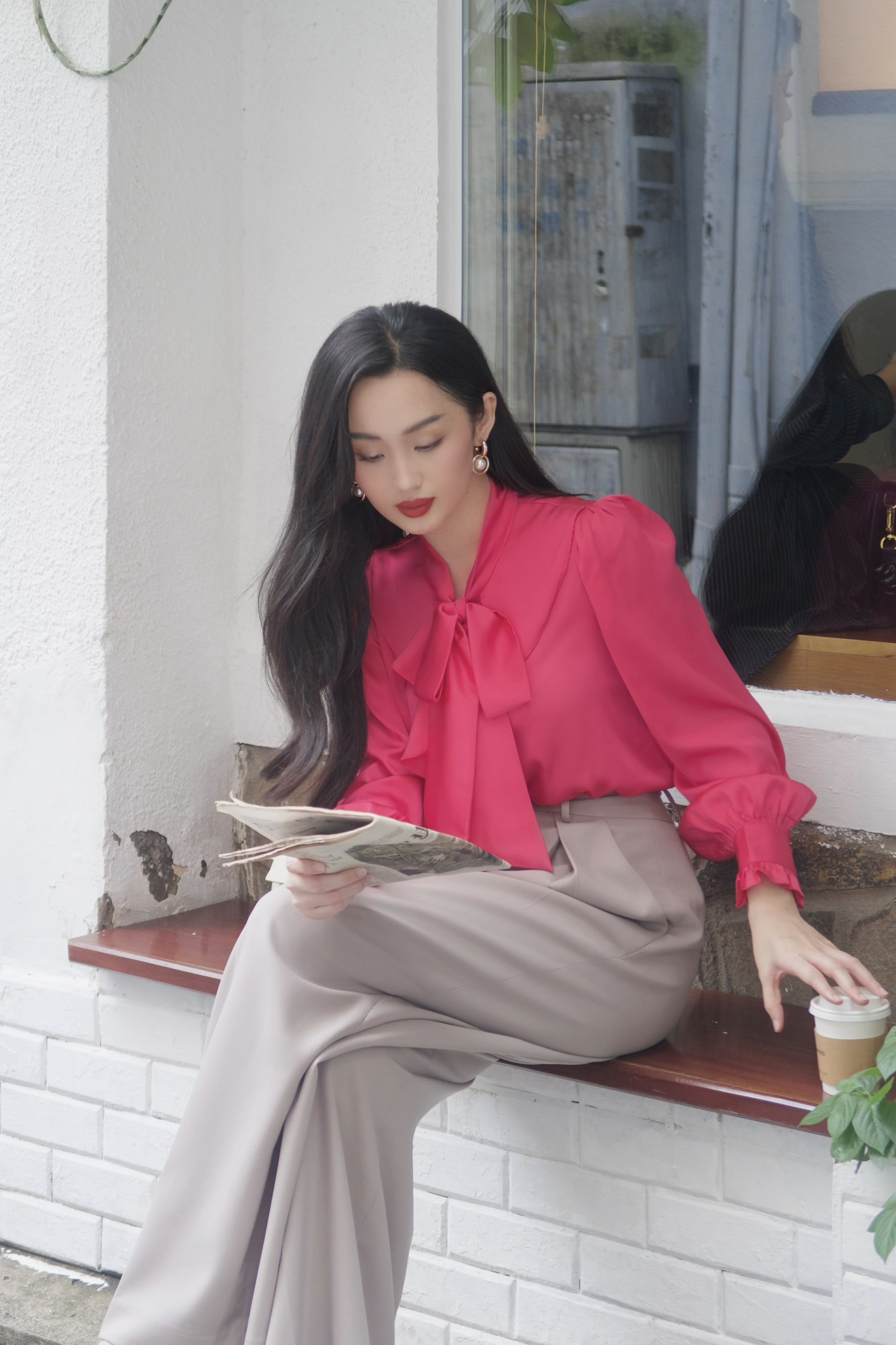 Áo sơ mi lụa cổ bèo buộc nơ HUONG BOUTIQUE BSSM22