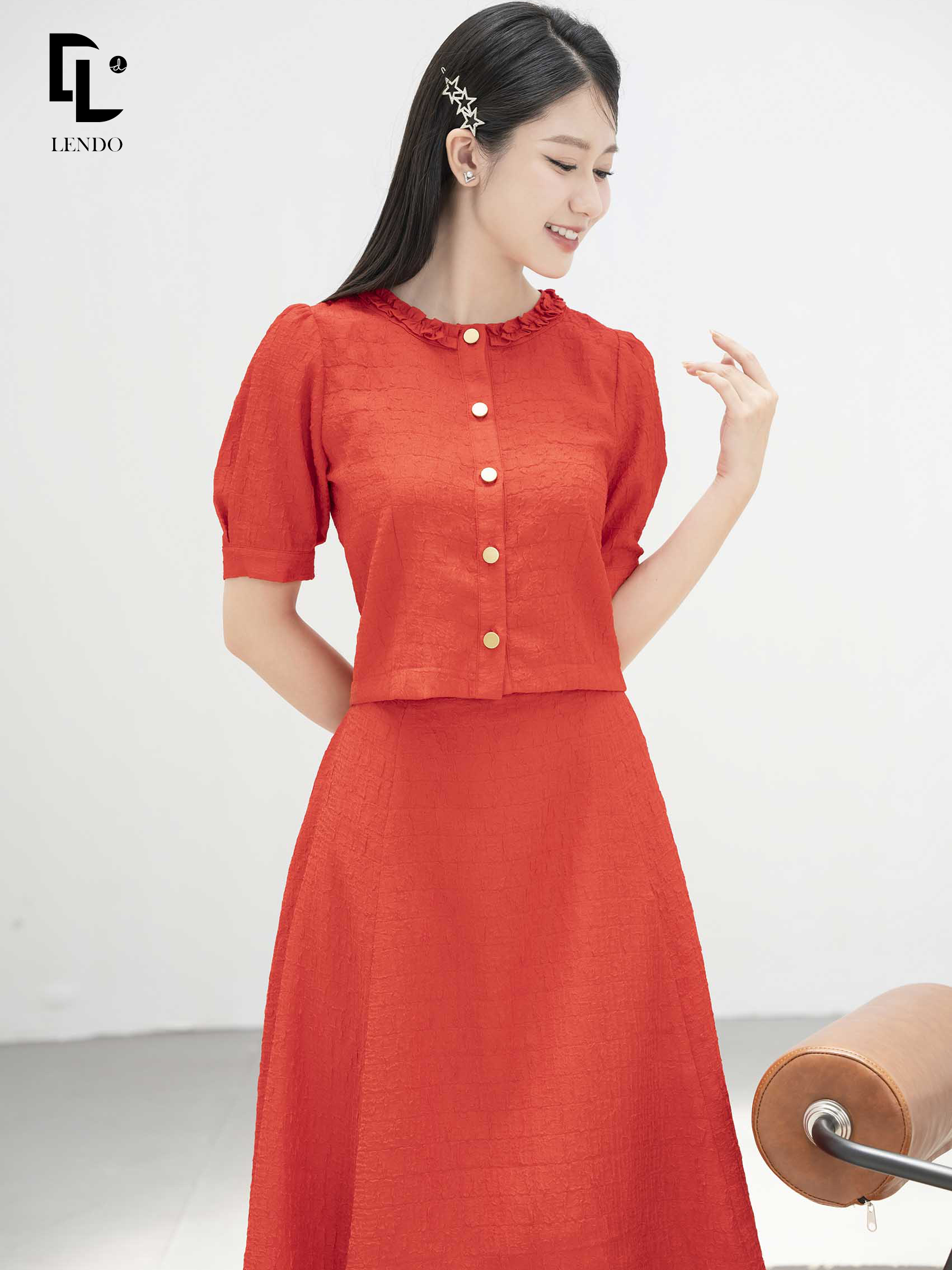 Lendo bottoming shirt short sleeve ruffles collar set