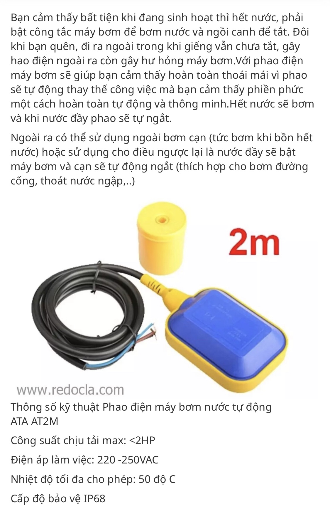 Phao điện bơm nước chống cạn chống tràn