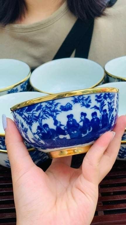 Bát cơm men lam bọc đồng Bát Tràng