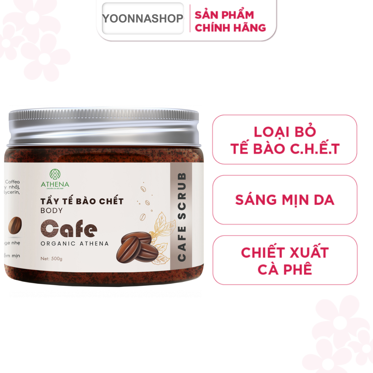 Tẩy Tế Bào Chết Body Cà Phê Hữu Cơ Organic ATHENA 500g Giúp Trắng Da Toàn