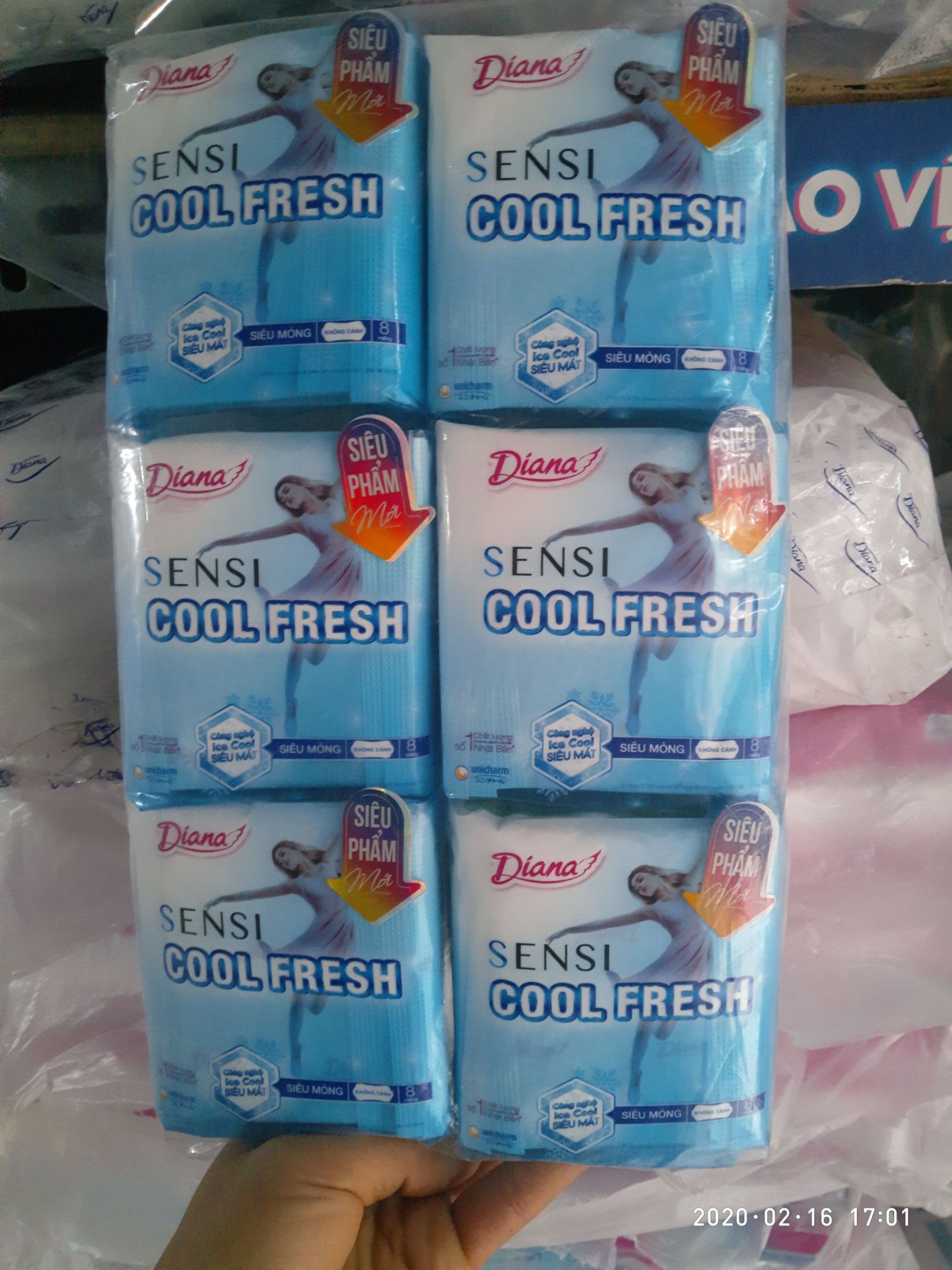 [Mẫu luôn mới]combo 6 gói BVS Diana SENSI COOLFresh mỏng không cánh (8 miếng)d