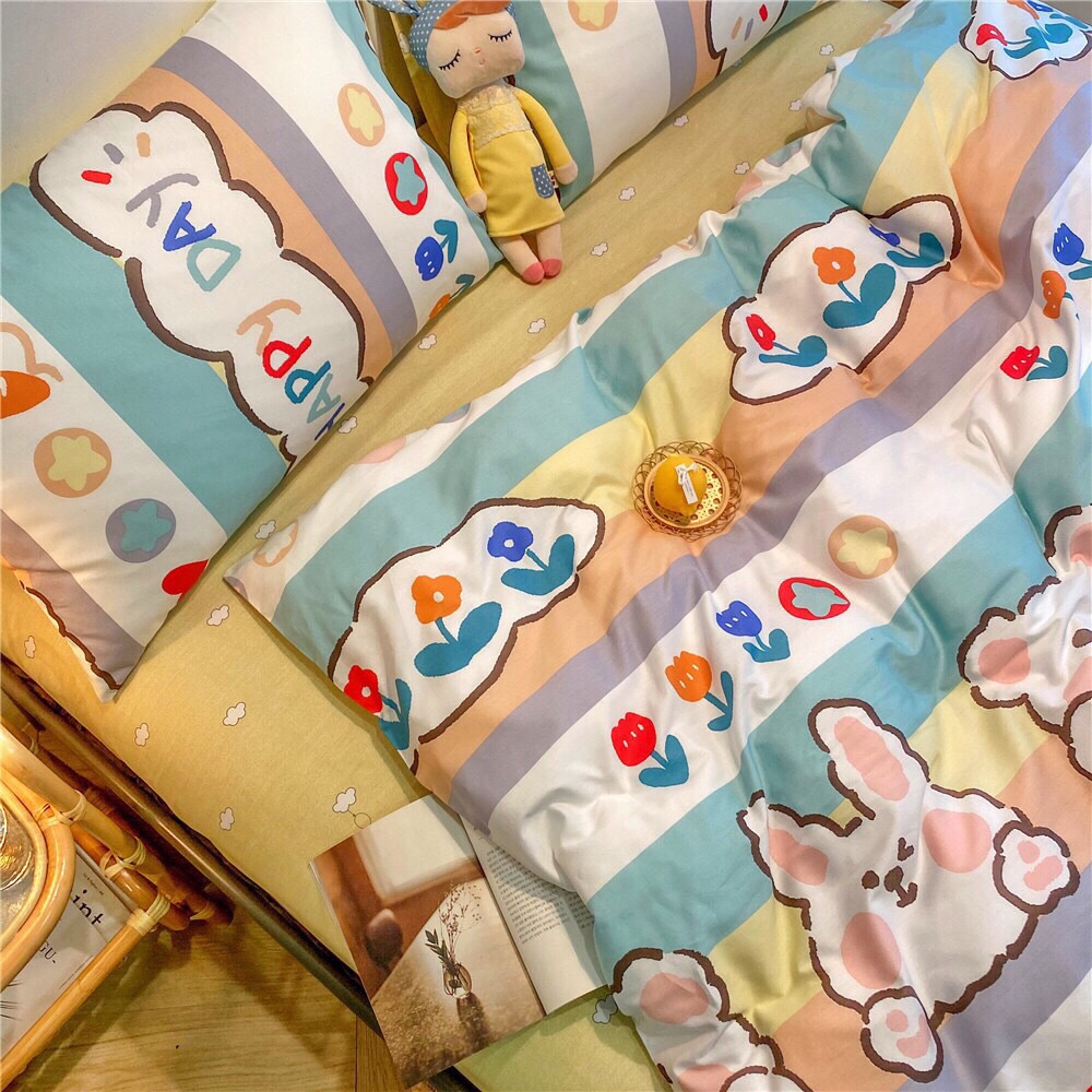 Trọn Bộ 4 Món Cotton Poly Nhập Mẫu THỎ BẢY MÀU