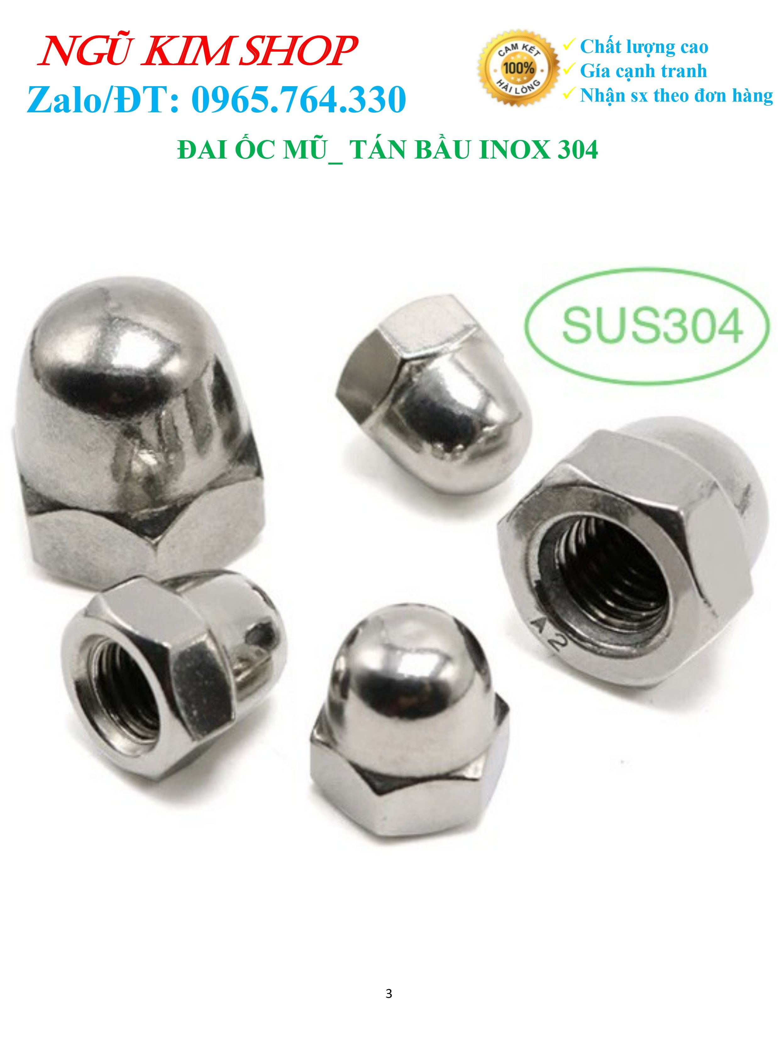 ĐAI ỐC MŨ _ TÁN BẦU M4, M5, M6, M8 INOX 304