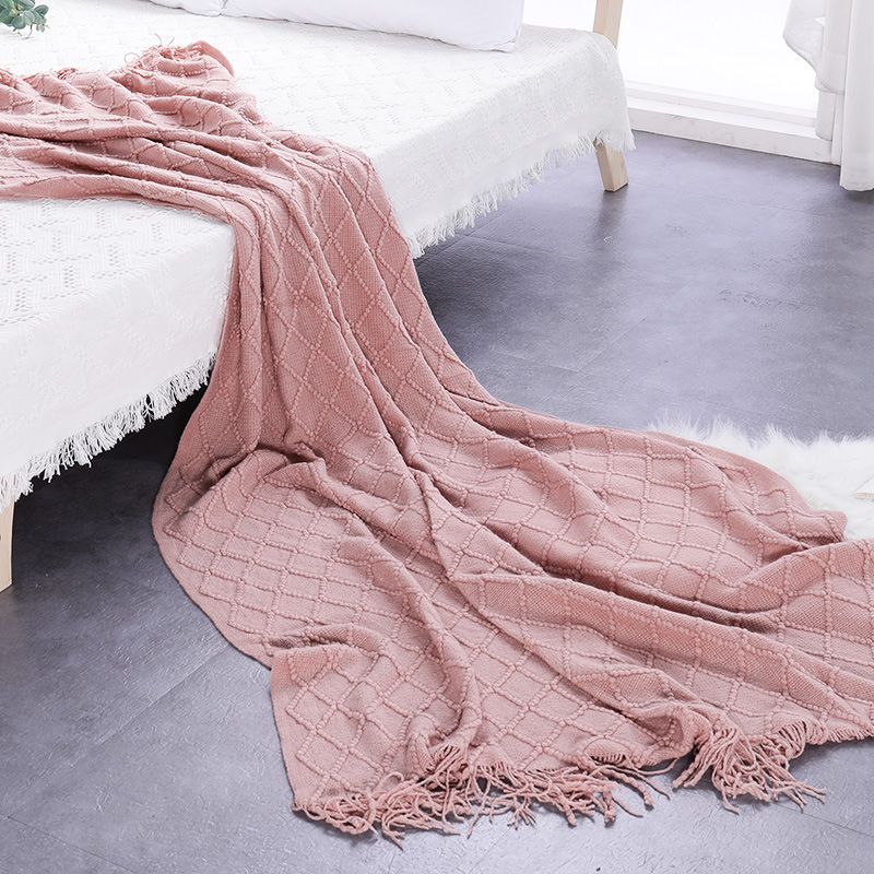 Chăn thun đan len phủ ghế sofa trang trí giường dệt hình thoi