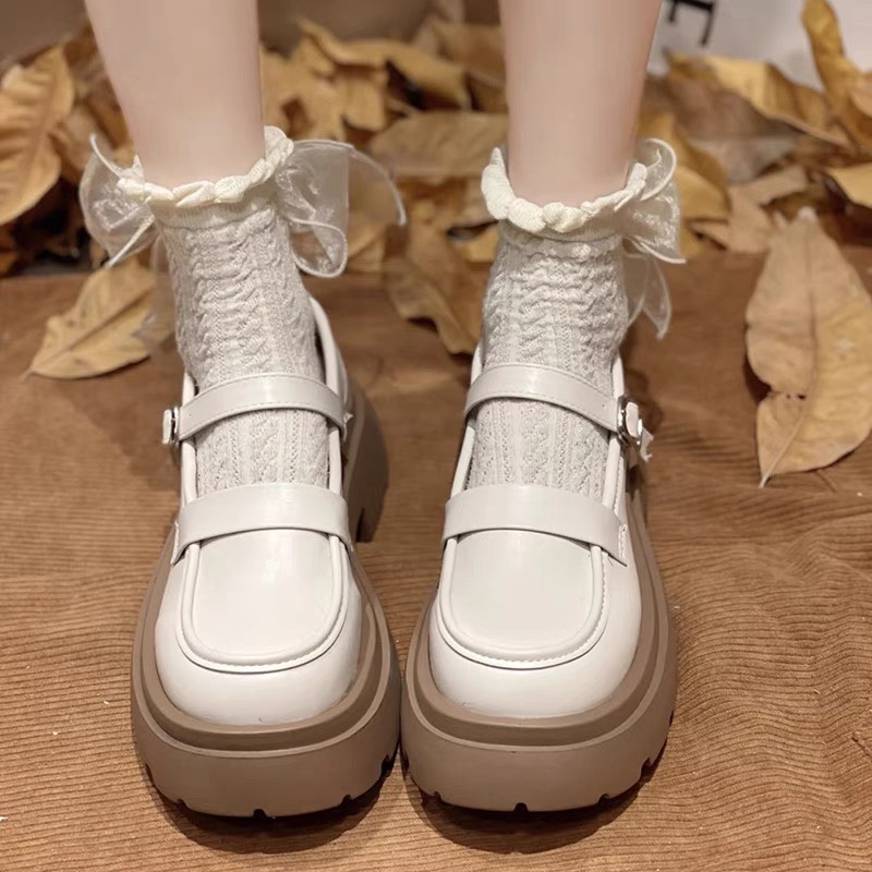 giày oxford nữ đế cao 5cm chất da mềm   phối đế nâu