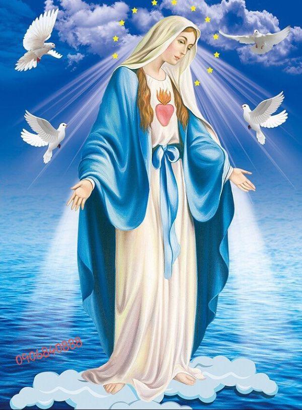 [HCM]Tranh gắn đá Chưa Đính hạt tròn ABC Đức Mẹ Marya-Đức Mẹ Ban Ơn DF2891_55*75CM