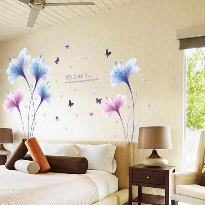 Decal dán tường hoa màu tím My Love is Sticker Tranh Dán Tường XL8262- Decal dán tường cây xanh ,Decal dán tường hoa lá