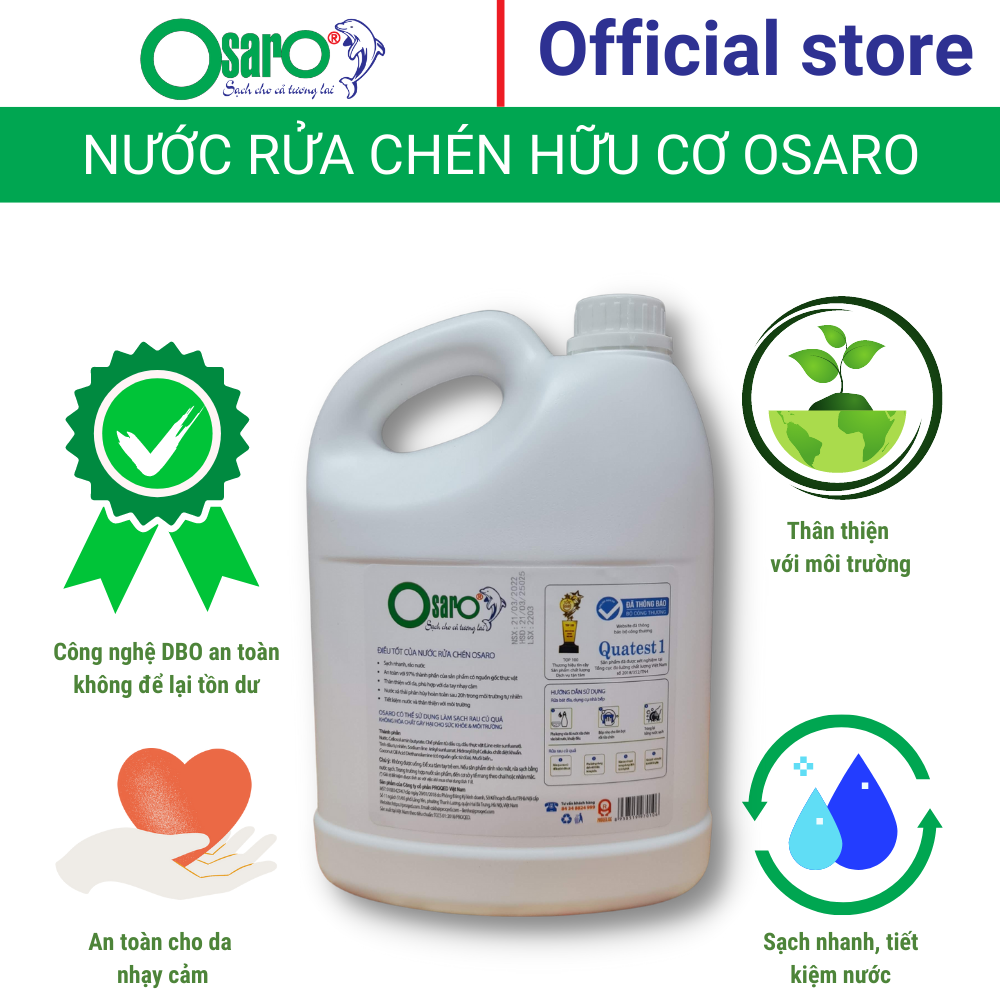 Nước rửa chén hữu cơ OSARO 3800ml tinh dầu Quế