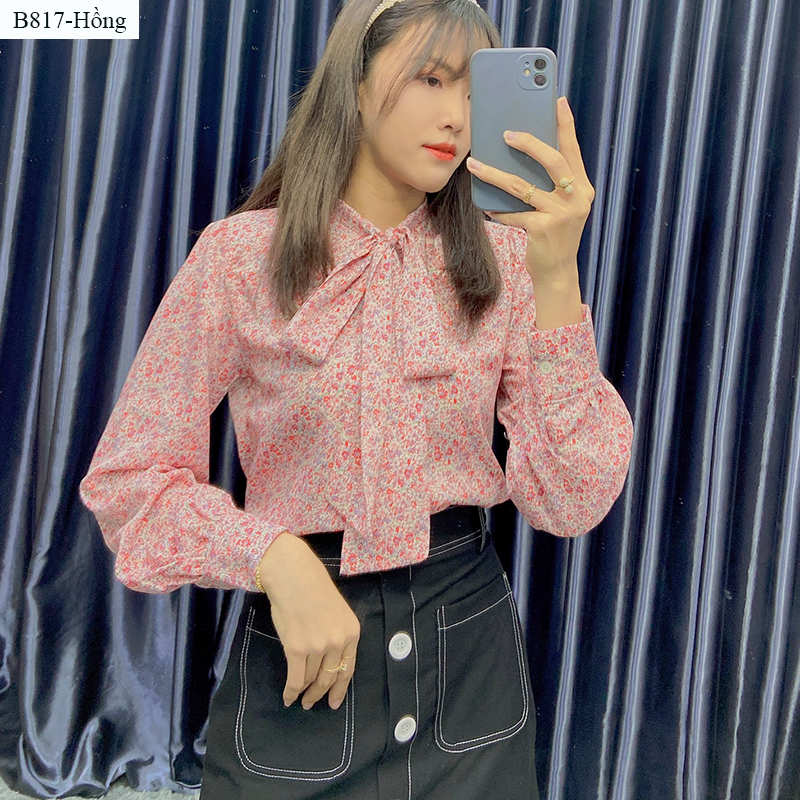 B817- Áo SM hoa nhí lụa cột nơ