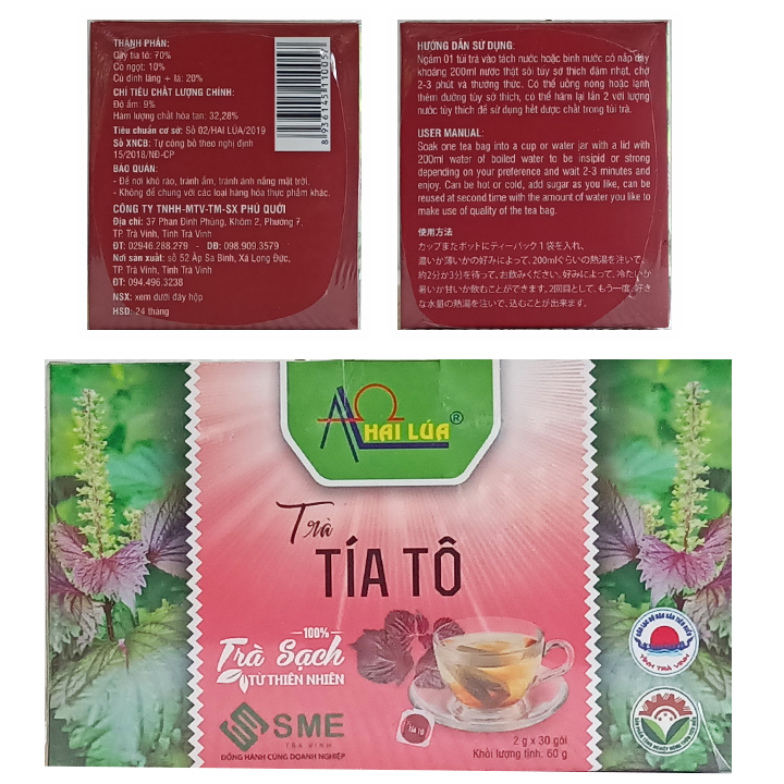 Trà Tía Tô (trà túi lọc) [Hai Lúa - Phú Qưới]hộp 30 gói