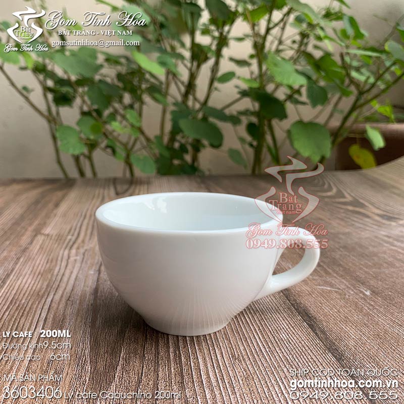 Ly tách cafe capuchino 200ml gốm sứ Bát Tràng cao cấp men trắng