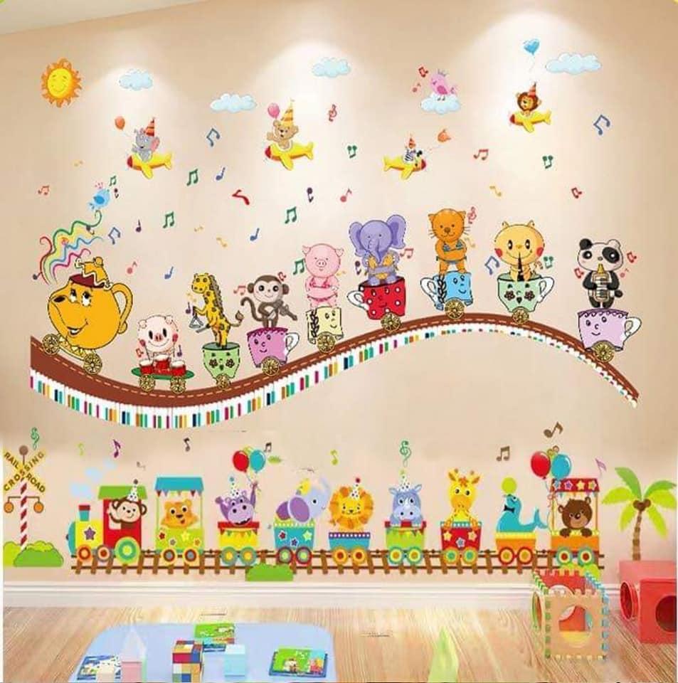 [HCM]DECAL DÁN TƯỜNG BÌNH TRÀ VÀ ĐOÀN TÀU THÚ