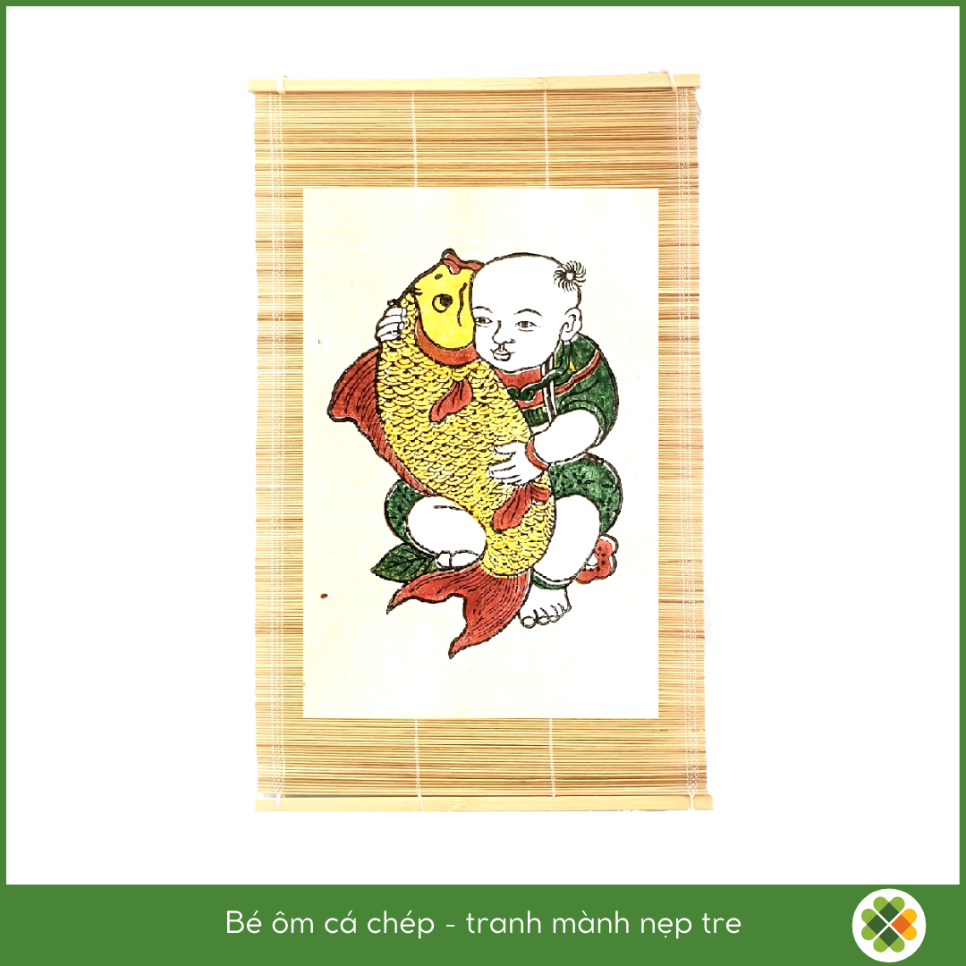 Little Boy Holding Carp - Dong Ho folk woodcut painting