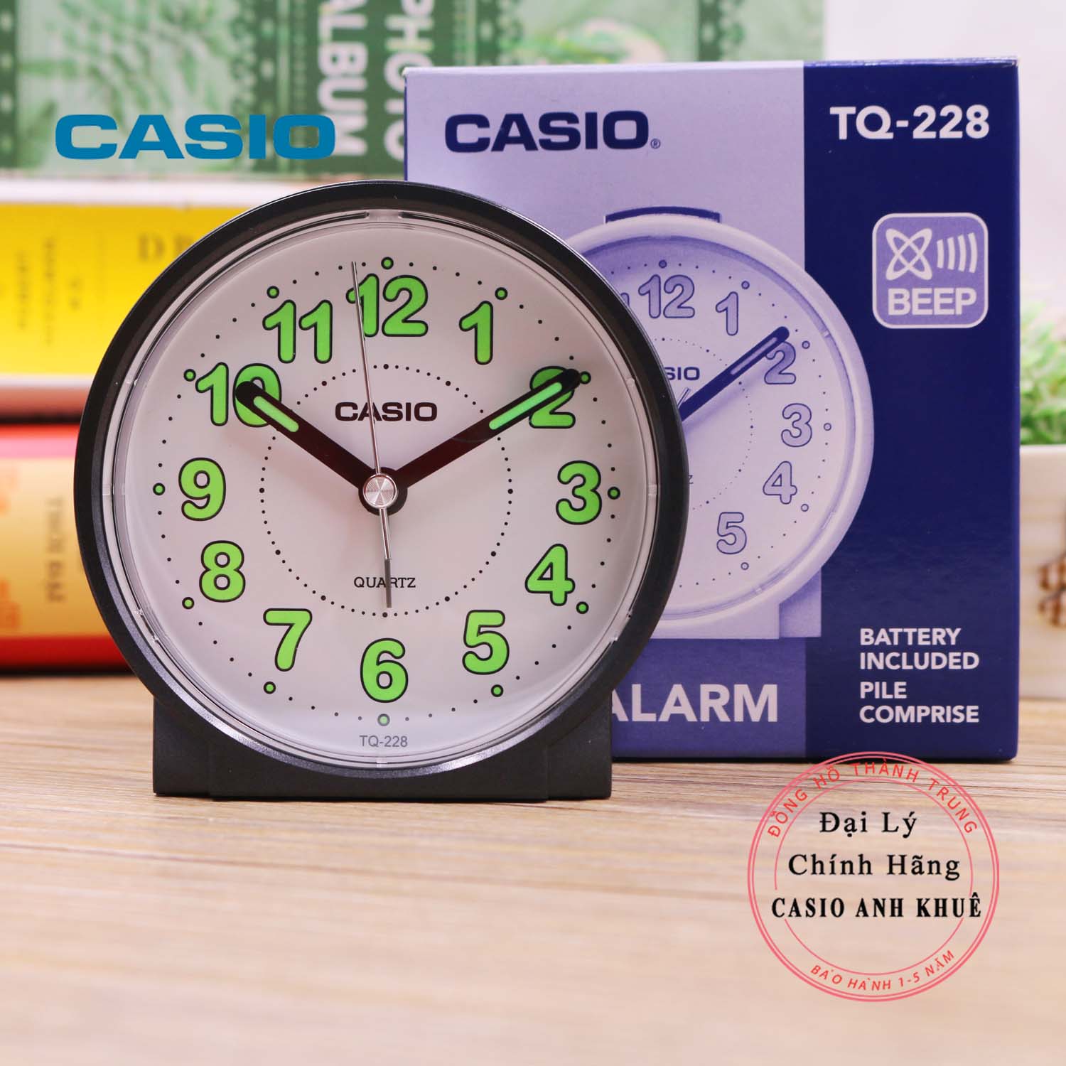 Đồng hồ để bàn Casio TQ-228-1DF báo thức( Kích thước 8.6 cm )