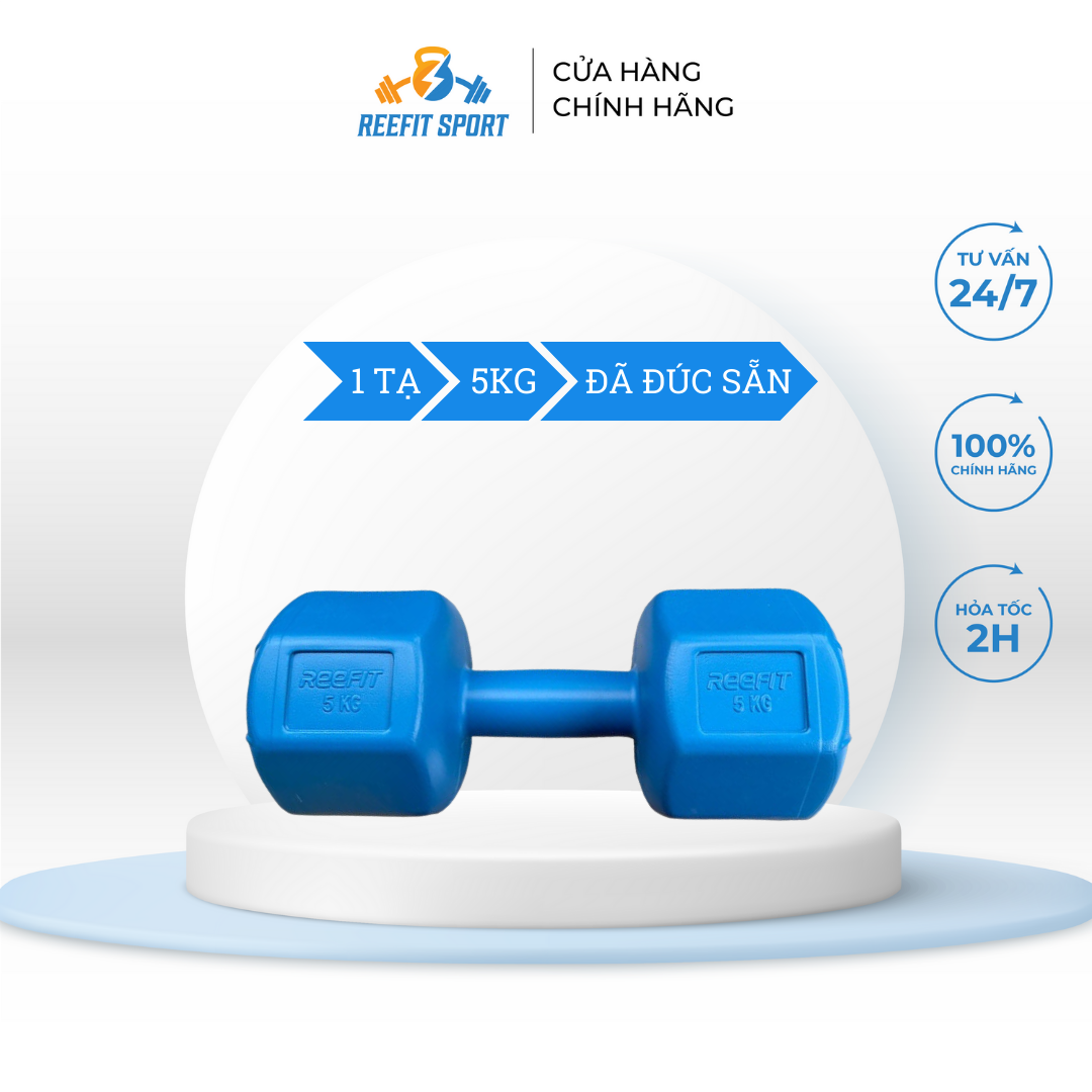 Tạ tay nhựa bát giác 5kg Reefit đã có ruột (1 cái)