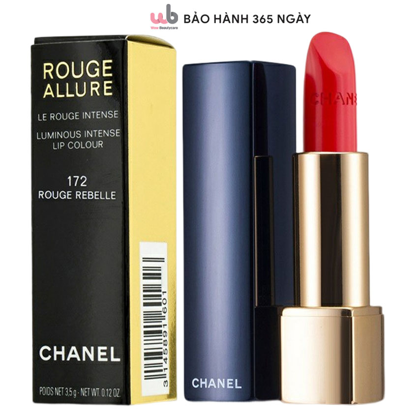 Son Chanel Rouge Allure Velvet Màu 172 Rouge Rebelle,Son thuốc tone  hồng,vừa ấm áp,vừa rực rỡ,Tặng kèm quà xịn sò.