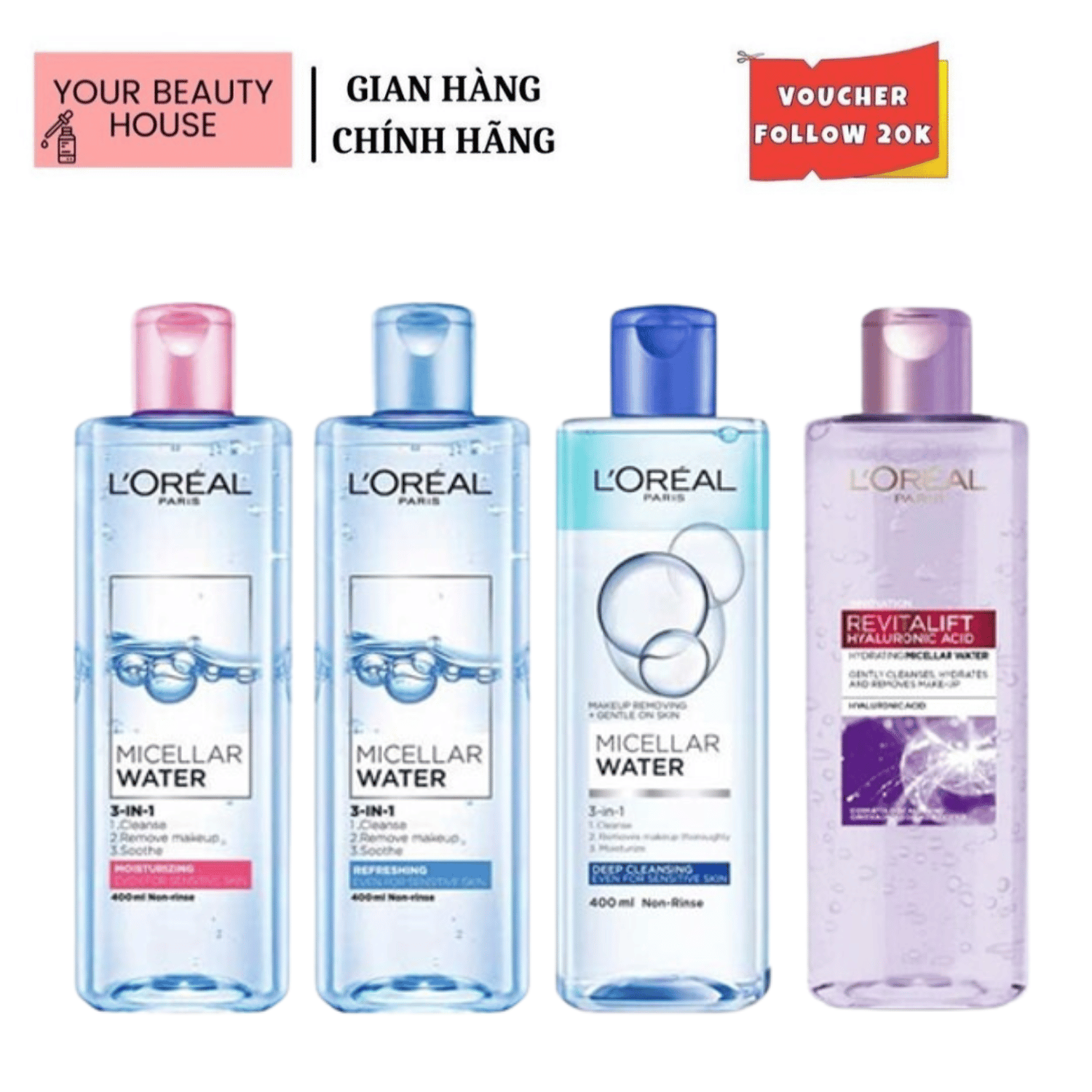 [L'Oreal Paris] Nước Tẩy Trang L'Orea 3-in-1 Micellar Water 400ml
