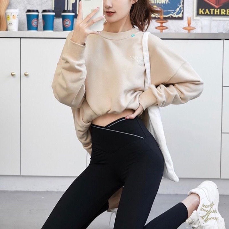 Quần legging nữ lưng cao gen bụng cạp chéo