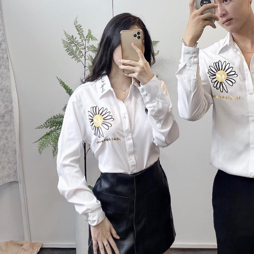 Áo Sơ Mi Lụa Cặp Nam Nữ Họa Tiết Thời Trang Cao Cấp AOC8