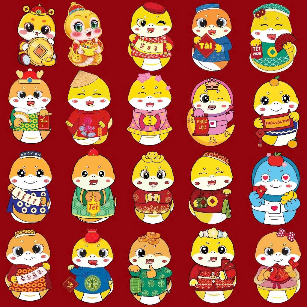 Combo 50 lì xì chibi mẫu rắn năm 2025 siêu hót