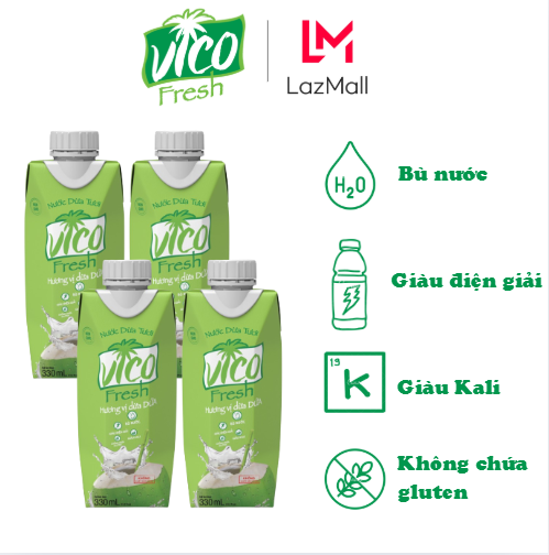 Combo 4  hộp 330 ml nước dừa Vico Fresh VỊ DỨA