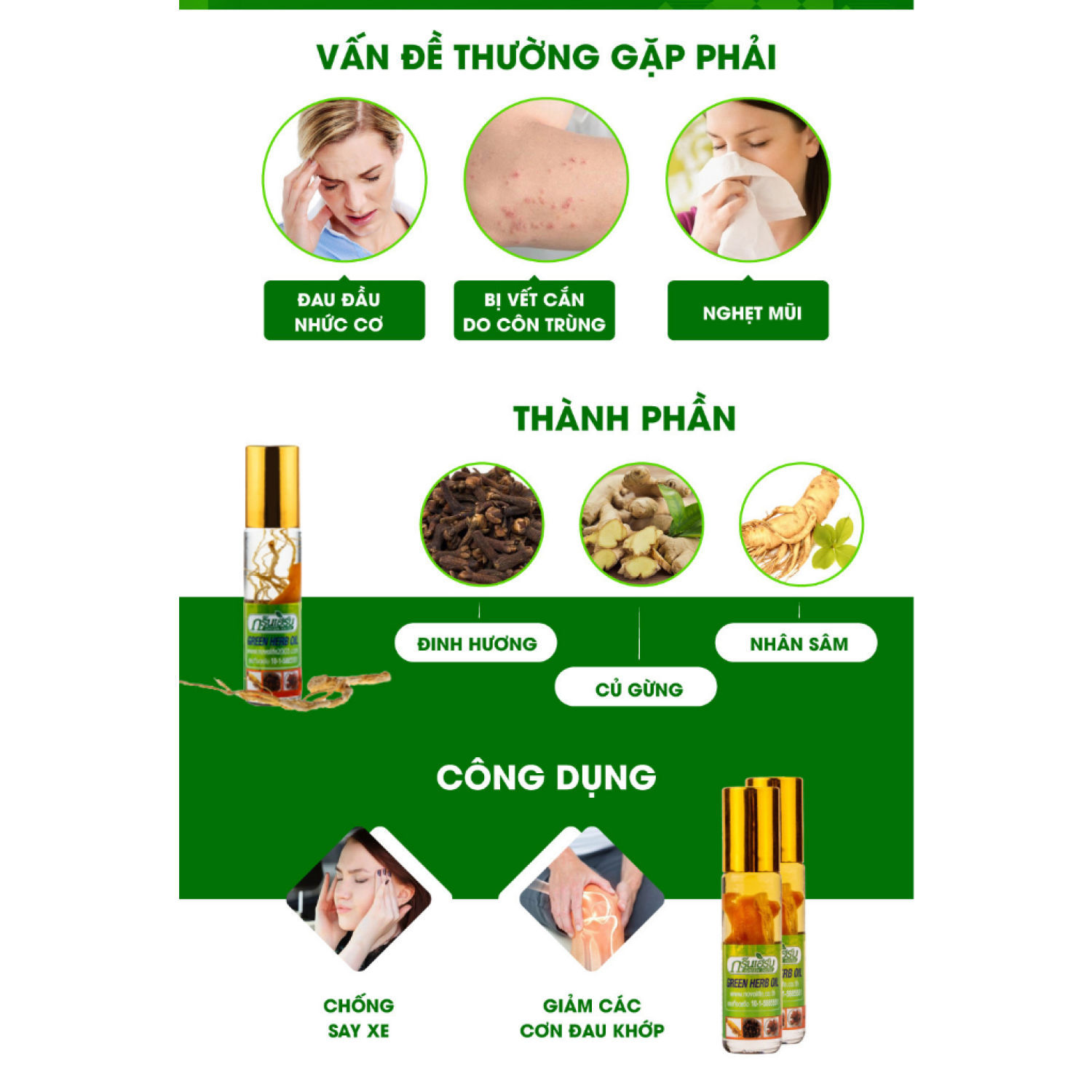 [Thái Lan] Dầu Sâm Lăn Thảo dượᴄ Green Herb Oil 8ml