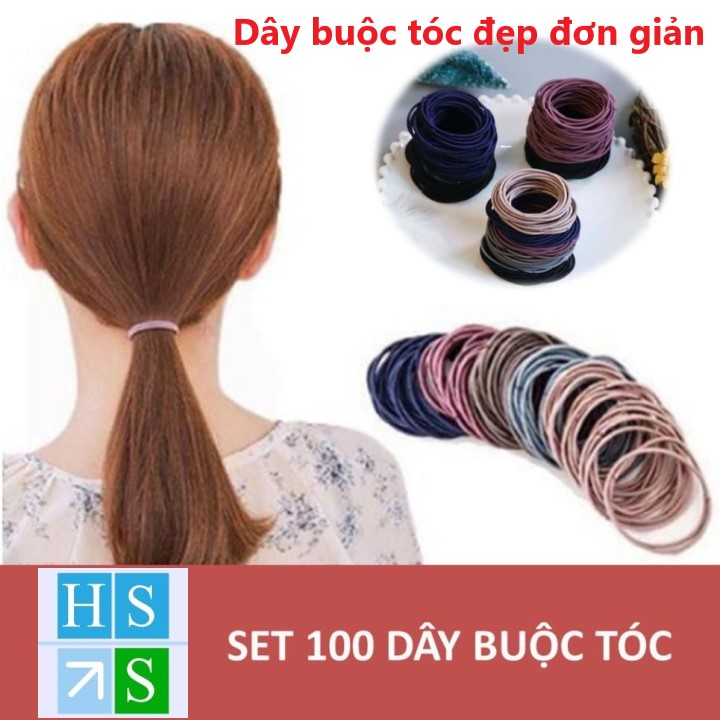 Túi 100 Thun buộc tóc dây cột tóc phong cách Hàn Quốc (Nhiều mầu)