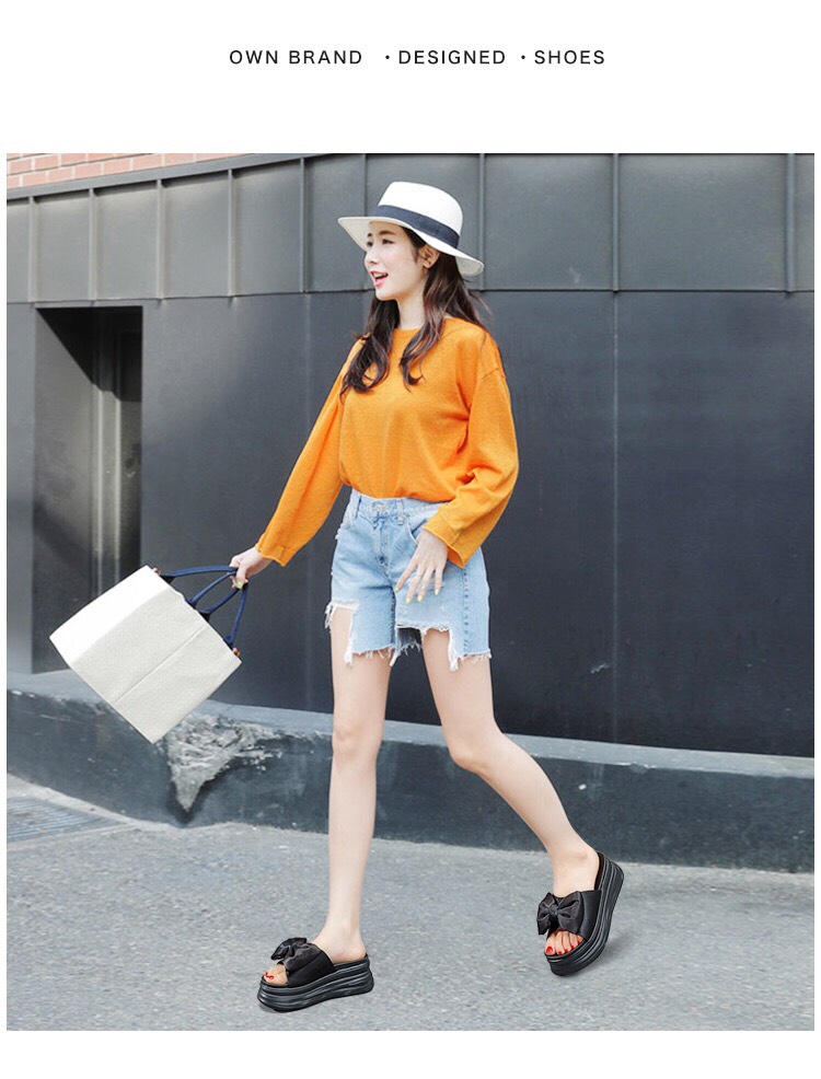 Dép Nữ Quai Ngang Nhún NƠ Độn Đế mã H3NLUA