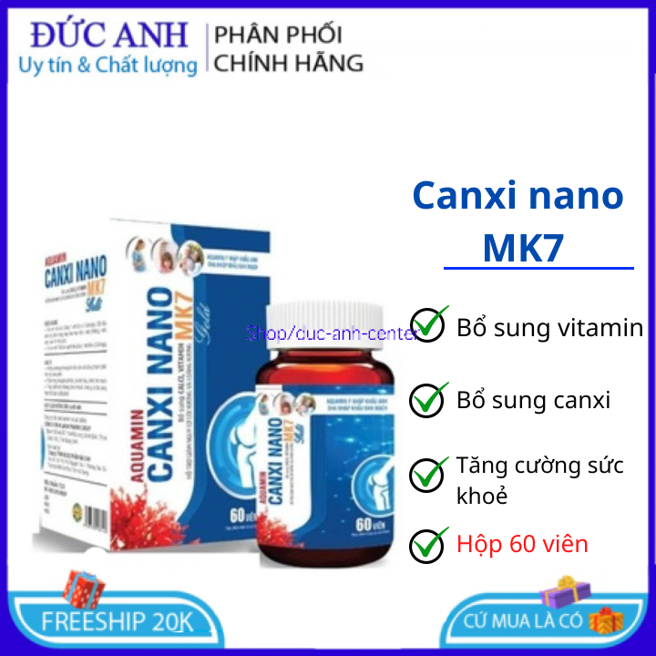 Viên uống bổ sung canxi Aquamin Canxi Nano MK7 Gold giúp tăng chiều cao, giảm còi xương – Hộp 60 viên