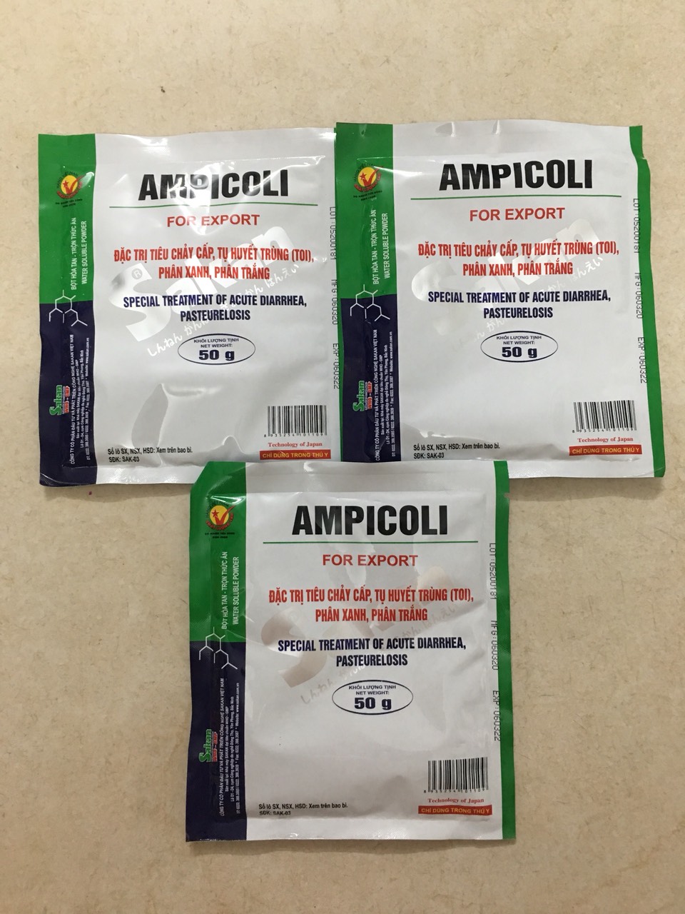 Ampicoli đặc t-r-ị tiêu chảy cấp, tụ huyết trùng, phân xanh, phân trắng (50gam)