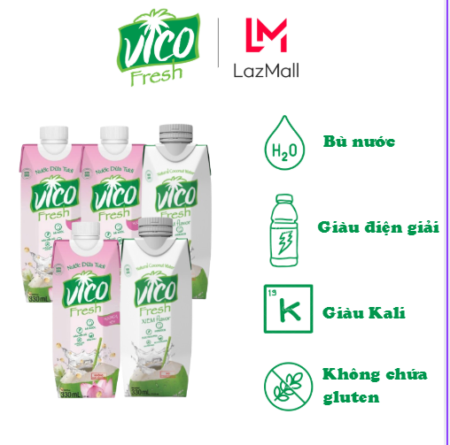 COMBO 5 HỘP 330ML NƯỚC DỪA VICO FRESH (3 SEN, 2 XIÊM)