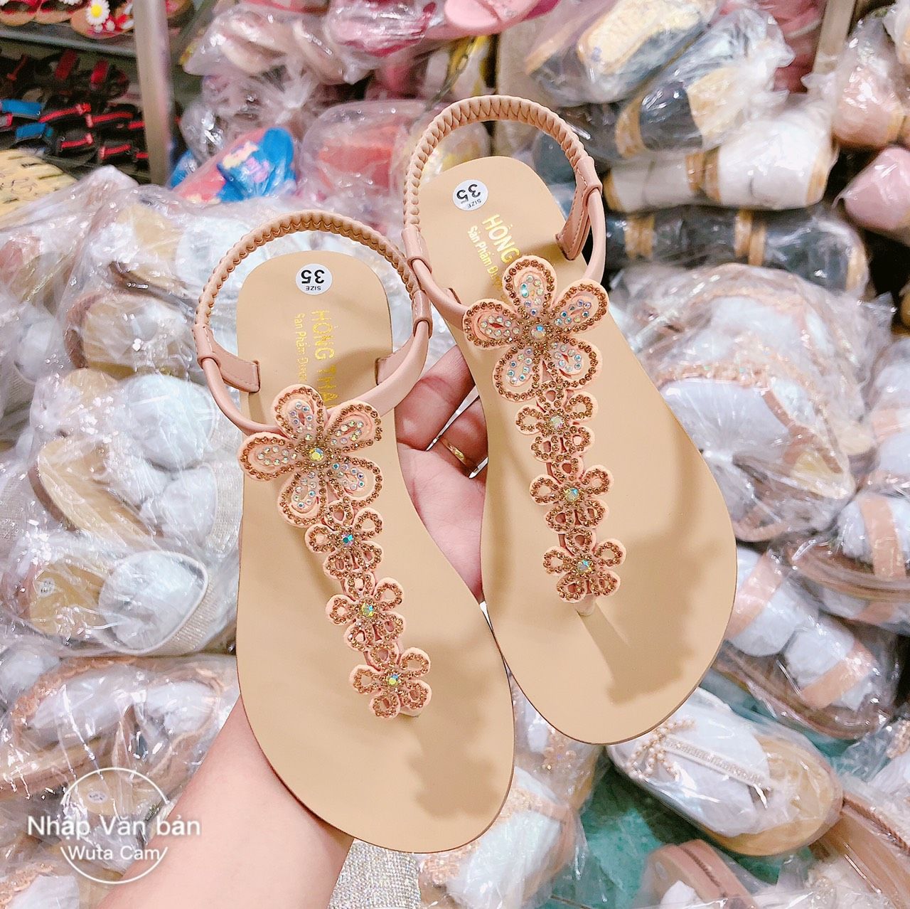 SANDAL ĐÍNH ĐÁ HÌNH BÔNG MAI.