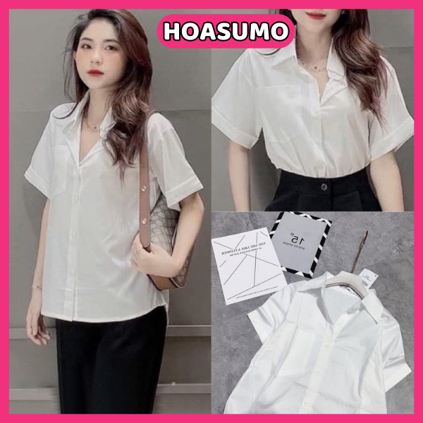 Áo sơ mi trắng nữ côc tay basic thiết kế đơn giản trẻ trung