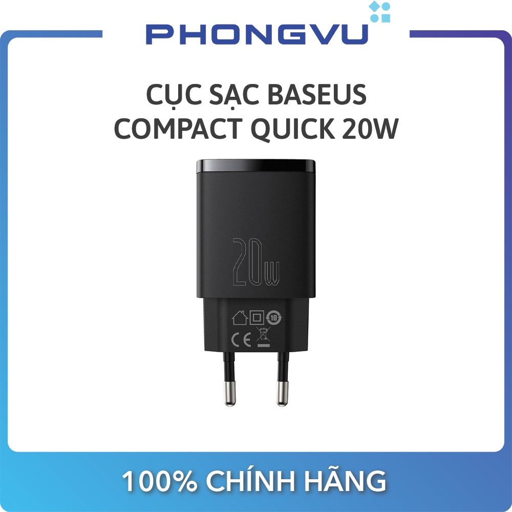 Cục sạc baseus compact quick 20w 1x usb-a/ 1x type-c - bảo hành 12 tháng